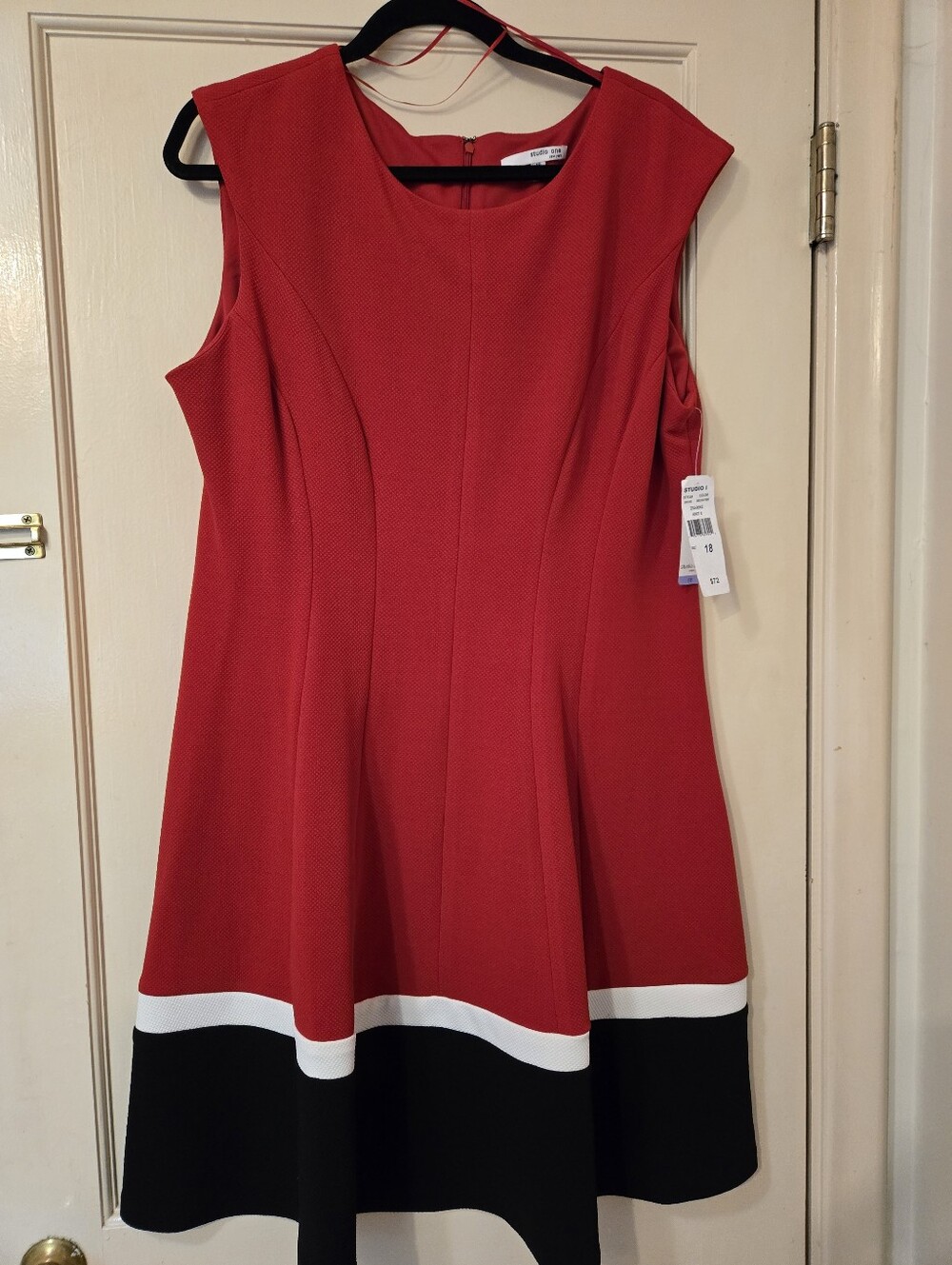 Studio One Sleeveless Red Fit-and-Flare Dress with Black & White Hem NWT